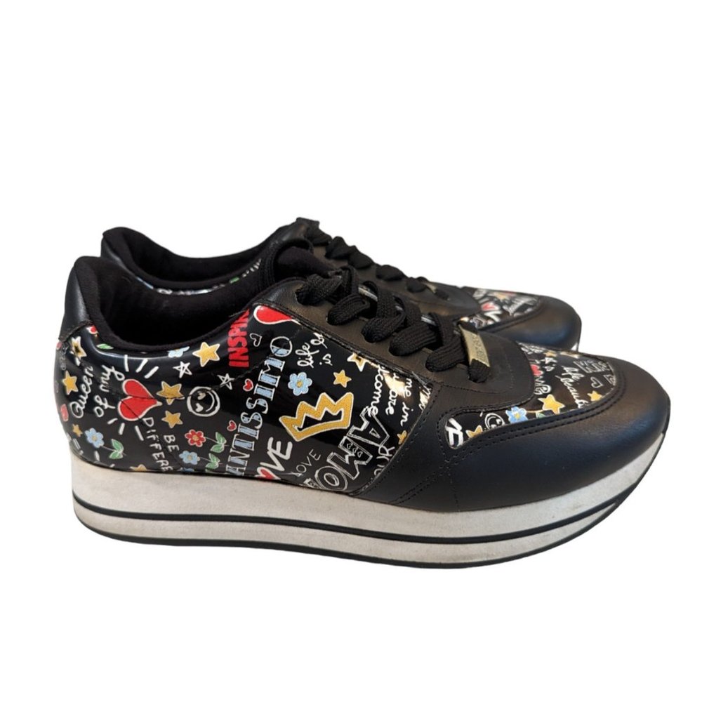 Womens Moleca  Platform Sneakers Black Love Graffiti Size 6 Brazil